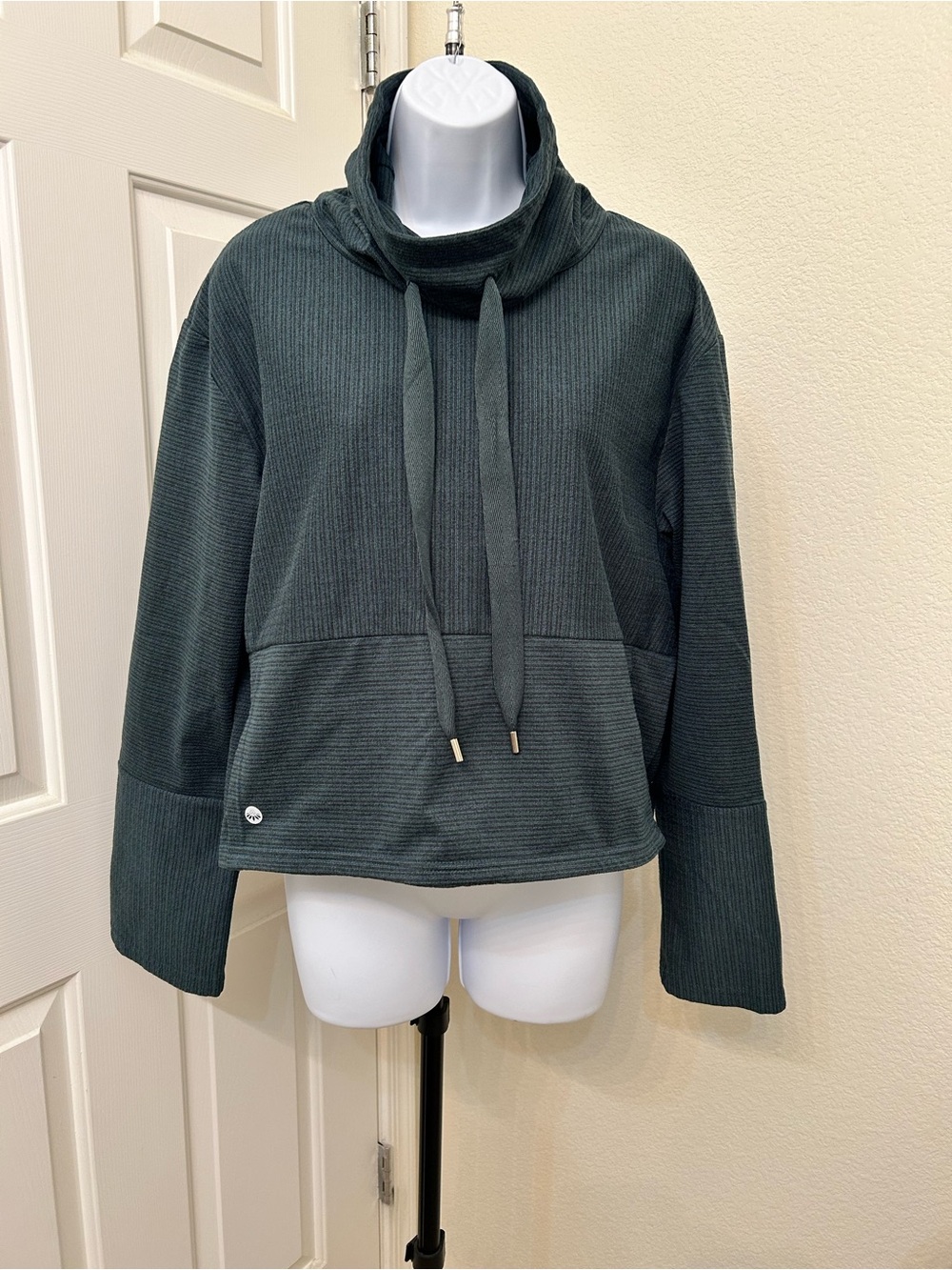 Senita Athletics Dark Green Ribbed Cowl Neck Pullover